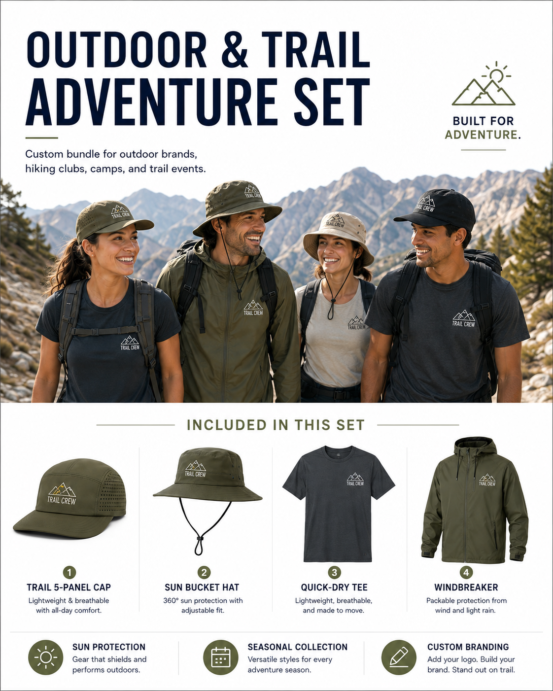 Custom Trail Running & Outdoor Performance Headwear showing coordinated headwear and apparel